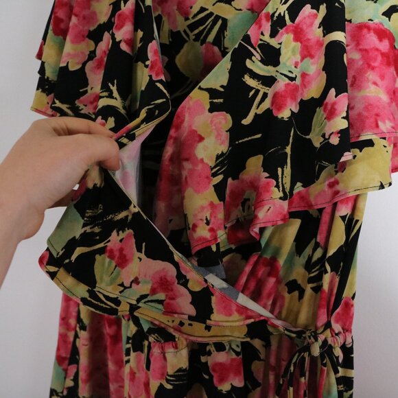 Lauren Ralph Lauren Floral Ruffle Trim Surplice Jersey Top Women XL Wrap Stretch - Picture 5 of 7